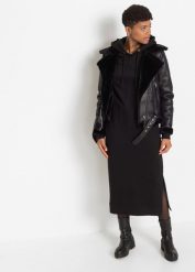 Sukienka dresowa midi. Czarne sukienki damskie bonprix, bez wzorów, z dresówki, bez ramiączek. Za 137.99 zł.