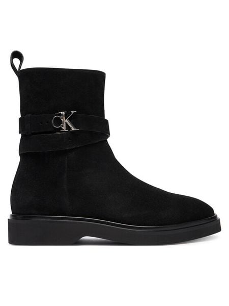 Calvin Klein Botki Ankle Boot W/ Metal Logo Sue HW0HW02664 Czarny. Czarne botki damskie Calvin Klein, ze skóry, bez obcasa, na płaskiej podeszwie, bez zapięcia. Za 459.99 zł.