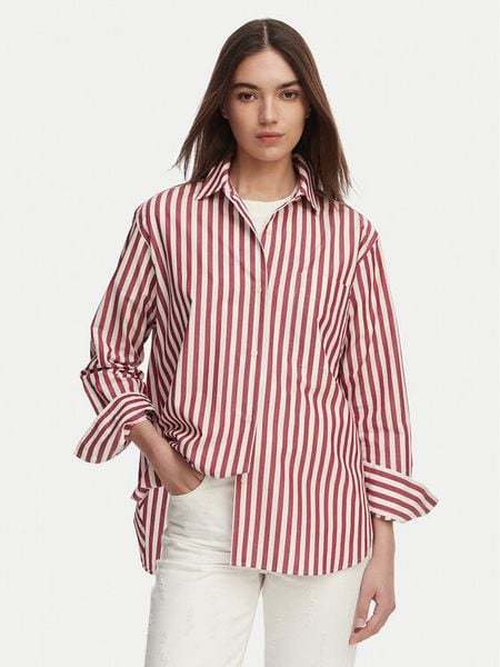 Tommy Hilfiger Koszula WW0WW45612 Czerwony jasny Regular Fit. Czerwone koszule damskie Tommy Hilfiger, bez wzorów, z bawełny, bez kołnierzyka, bez ramiączek. Za 312.99 zł.
