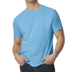 Koszulka Softstyle EZ Unisex Dla Dorosłych. Niebieskie bluzki damskie GILDAN, l, bez wzorów, bez kołnierzyka, bez ramiączek. Za 38.99 zł.