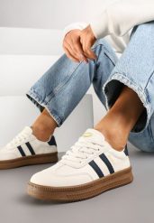 Beżowo-Granatowe Sneakersy Sportowe z Ozdobnymi Paskami i Przeszyciami Wenilan. Brązowe obuwie sportowe casual damskie Renee, z jeansu, bez zapięcia. Za 89.99 zł.