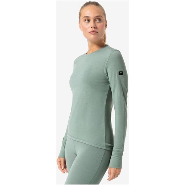 Koszulka termoaktywna z długim rękawem damska SUPER.NATURAL. Zielone koszulki damskie super.natural, l, bez wzorów, bez kołnierzyka, bez ramiączek. Za 349.99 zł.