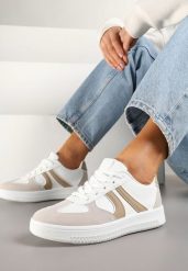 Biało-Beżowe Sneakersy Klasyczne Tenisówki Setinora. Białe obuwie sportowe damskie Renee, z jeansu, bez zapięcia, tenisowe. Za 79.99 zł.