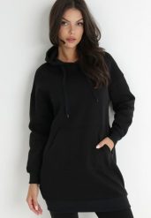 Czarna Bluza Długa z Kapturem Nilalra. Czarne bluzy damskie Born2be, m, bez wzorów, z bawełny, z kapturem. Za 99.99 zł.