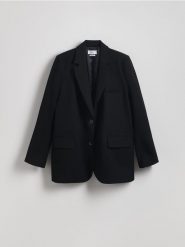 Jednorzędowa marynarka oversize - czarny. Czarne marynarki i żakiety damskie Reserved, l, bez wzorów, z tkaniny. W wyprzedaży za 159.99 zł.