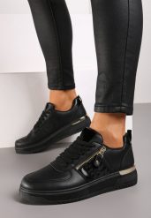 Czarne Sneakersy z Ozdobnym Suwakiem Euphros. Czarne obuwie sportowe damskie Born2be, bez zapięcia. Za 84.99 zł.