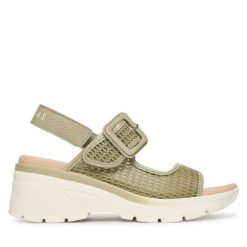 Sandały Hispanitas. Zielone sandały damskie Hispanitas, bez wzorów, bez obcasa, na płaskiej podeszwie, bez zapięcia. Za 609.99 zł.