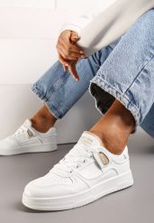 Biało-Beżowe Sneakersy z Cholewką przed Kostkę z Delikatną Perforacją Trissa. Białe obuwie sportowe damskie Renee, z materiału, przed kostkę, bez zapięcia. Za 74.99 zł.