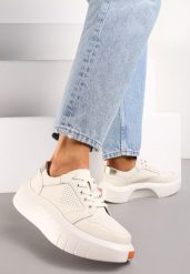 Beżowe Skórzane Sneakersy na Grubej Podeszwie przed Kostkę Olerassa. Brązowe obuwie sportowe damskie Renee, przed kostkę, bez zapięcia. Za 169.99 zł.