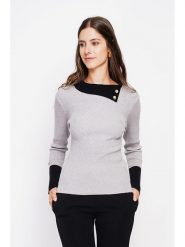 ASSUILI Sweter w kolorze szaro-czarnym rozmiar: 38. Czarne swetry klasyczne damskie Assuili, prążkowane, bez kołnierzyka. Za 100.99 zł.