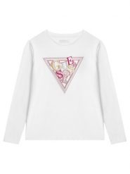 Guess Bluzka J5BI13 J1314 Biały Regular Fit. Białe bluzki i koszule dziewczęce Guess, z aplikacjami, z bawełny, bez kołnierzyka, bez ramiączek. Za 89.99 zł.