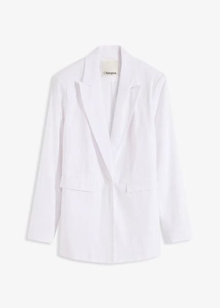 Żakiet lniany. Niebieskie marynarki i żakiety damskie bonprix, bez wzorów, ze lnu. Za 119.99 zł.