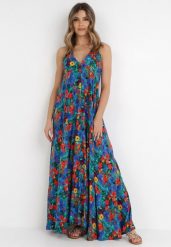 Niebieska Sukienka Artasia. Niebieskie sukienki damskie Born2be, z aplikacjami, boho, bez ramiączek. Za 159.99 zł.