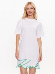 KARL LAGERFELD Sukienka codzienna Signature 231W1357 Biały Relaxed Fit. Białe sukienki damskie KARL LAGERFELD, bez wzorów, z bawełny, bez ramiączek. Za 779.99 zł.