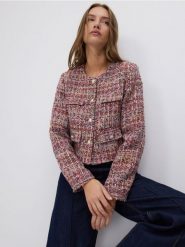 Tweedowa marynarka z ozdobnymi guzikami - wielobarwny. Marynarki i żakiety damskie Reserved, l, bez wzorów, z tkaniny. W wyprzedaży za 199.99 zł.