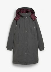 Hydrofobowa kurtka outdoorowa w optyce 2w1. Szare kurtki damskie bonprix, bez wzorów, bez kaptura. Za 329.99 zł.
