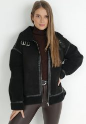 Czarna Kurtka Pilotka ze Sztucznym Barankowym Futerkiem Northe. Czarne kurtki damskie Born2be, m, bez wzorów, z jeansu, bez kaptura. Za 329.99 zł.