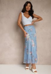 Jasnoniebieska Spódnica w Kwiatowy Wzór o Rozkloszowanym Kroju Efrirene. Niebieskie spódnice damskie Renee, na co dzień, m, bez wzorów, eleganckie, maxi. Za 69.99 zł.