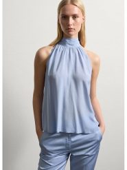 STEFANEL Bluzka w kolorze błękitnym rozmiar: XL. Niebieskie bluzki damskie Stefanel, xl, bez wzorów, z wiskozy, bez kołnierzyka, bez ramiączek. Za 165.99 zł.