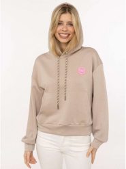 Zwillingsherz Bluza "Good Vibes Only Patch" w kolorze beżowym rozmiar: S/M. Brązowe bluzy damskie Zwillingsherz, m, bez wzorów, z kapturem. Za 194.95 zł.