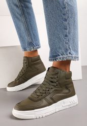 Zielone Płaskie Sznurowane Sneakersy z Cholewką za Kostkę Targia. Zielone obuwie sportowe damskie Born2be, z jeansu, za kostkę, bez zapięcia. Za 49.99 zł.