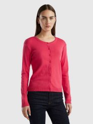 Benetton Sweter w kolorze różowym rozmiar: L. Różowe kardigany damskie Benetton, l, bez wzorów, z bawełny. Za 100.99 zł.
