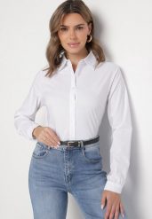 Biała Wiskozowa Koszula z Regulacją przy Rękawach Nonistra. Białe koszule damskie Born2be, xl, bez wzorów, z jeansu, eleganckie, bez kołnierzyka, bez ramiączek. Za 59.99 zł.