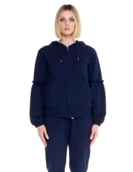 Błyszcząca damska bluza z kapturem zapinana na zamek. Niebieskie bluzy damskie LEONE 1947 APPAREL, l, bez wzorów, z bawełny, z kapturem. Za 147.31 zł.