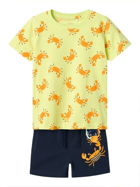 NAME IT Komplet t-shirt i spodenki Zumus 13241038 Żółty Regular Fit. Żółte t-shirty i koszulki chłopięce Name it, bez wzorów, z bawełny, bez kołnierzyka, bez ramiączek. Za 59.99 zł.