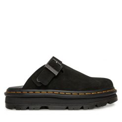 Klapki Dr. Martens. Czarne klapki damskie Dr Martens, bez wzorów, bez obcasa, bez zapięcia. Za 569.99 zł.
