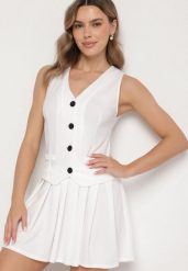 Biała Sukienka Góra w Stylu Kamizelki i Rozkloszowany Dół Eviraia. Białe sukienki damskie Born2be, bez wzorów, klasyczne, bez ramiączek. Za 139.99 zł.