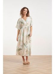 Smashed Lemon Sukienka w kolorze beżowo-zielonym rozmiar: S. Brązowe sukienki damskie Smashed Lemon, bez wzorów, z tkaniny, bez ramiączek. Za 229.95 zł.