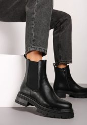 Czarne Płaskie Ocieplane Botki w Stylu Sztybletów Zetilie. Czarne botki damskie Born2be, na zimę, eleganckie, bez obcasa, na płaskiej podeszwie, bez zapięcia. Za 159.99 zł.