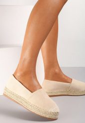 Beżowe Espadryle na Plecionej Podeszwie Sirelora. Brązowe espadryle damskie Renee, bez wzorów, z jeansu, bez obcasa. Za 59.99 zł.