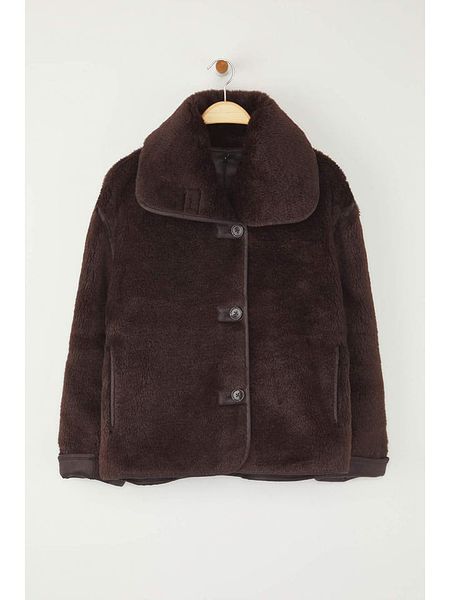 Trendyol Płaszcz pluszowy w kolorze ciemnobrązowym rozmiar: L. Brązowe płaszcze damskie Trendyol, l, bez wzorów, bez kaptura. Za 202.50 zł.