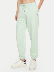 Guess Jeans Spodnie dresowe W4YB33 KC811 Zielony Regular Fit. Zielone spodnie dresowe damskie Guess Jeans, s, z aplikacjami, z bawełny. Za 169.99 zł.