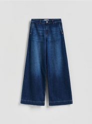 Jeansy wide leg - granatowy. Niebieskie jeansy damskie Reserved. Za 139.99 zł.