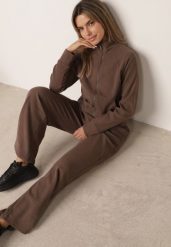 Brązowy Komplet Dresowy Szerokie Spodnie i Rozpinana Bluza ze Stójką Aleea. Brązowe bluzy damskie Born2be, l, bez wzorów, z dresówki, bez kaptura. Za 169.99 zł.