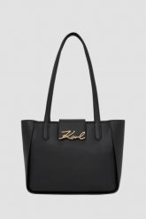 KARL LAGERFELD Czarna shopperka ze złotym logo Signature. Czarne shopper bag KARL LAGERFELD, bez dodatków. W wyprzedaży za 940.99 zł.