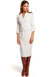 Waniliowa Dzianinowa Sukienka w Szpic z Gumką w Talii. Niebieskie sukienki damskie MOE, bez wzorów, z bawełny, wizytowe, bez ramiączek. Za 229.90 zł.