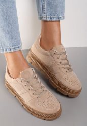 Beżowe Sneakersy z Perforacją na Żłobionej Podeszwie Riparian Rights. Brązowe obuwie sportowe damskie Renee, na jesień, przed kostkę, bez zapięcia. Za 74.99 zł.