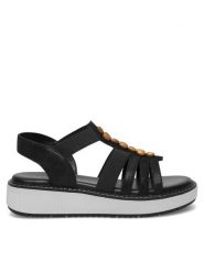 Lasocki Sandały WB-TINA-11C Czarny. Czarne sandały damskie Lasocki, bez wzorów, z materiału, bez obcasa, na koturnie, bez zapięcia. Za 159.99 zł.