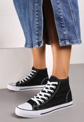Czarne Płaskie Trampki z Perforacją Yelagia. Czarne trampki damskie Renee, bez wzorów, bez zapięcia. Za 19.99 zł.