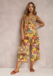 Żółty Kombinezon Mellerine. Żółte sukienki damskie Renee, z aplikacjami, boho, bez ramiączek. W wyprzedaży za 75.99 zł.