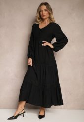 Czarna Rozkloszowana Sukienka z Wiskozy Zdobiona Koronkowymi Wstawkami Gonolen. Czarne sukienki damskie Renee, z aplikacjami, z koronki, eleganckie, bez ramiączek. W wyprzedaży za 111.99 zł.