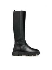 Geox Kozaki Vilde D46UAD 043NH C9999 Czarny. Czarne kozaki damskie Geox, ze skóry, bez obcasa, na płaskiej podeszwie, bez zapięcia. Za 649.99 zł.
