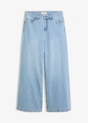Jeansy wide leg, mid waist. Niebieskie jeansy damskie bonprix. Za 84.99 zł.
