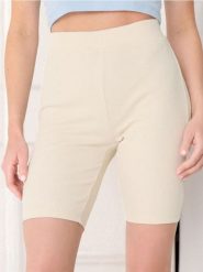 Szorty kolarki w prążek - kremowy. Białe spodenki sportowe damskie Sinsay, l, bez wzorów. W wyprzedaży za 6.99 zł.