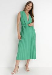 Zielona Sukienka Ymir. Zielone sukienki damskie Born2be, bez wzorów, z materiału, eleganckie, bez ramiączek. Za 129.99 zł.