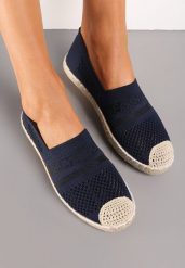 Granatowe Espadryle z Plecioną Cholewką przed Kostkę Mokosa. Niebieskie espadryle damskie Renee, z aplikacjami, bez obcasa, na płaskiej podeszwie. Za 59.99 zł.